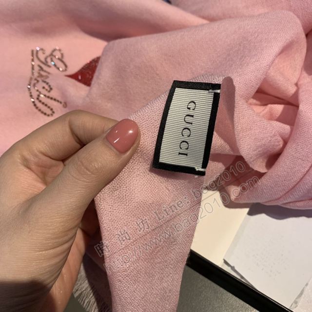 GUCCI圍巾 高級手工坊手工燙鑽 古馳水鑽羊絨紗女絲巾  llwj6766